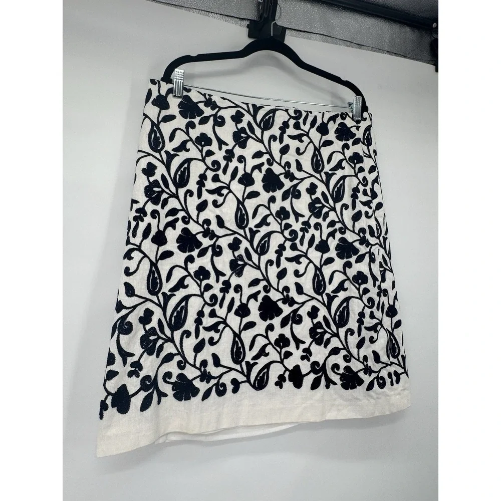 Talbots Pencil Skirt White‎ Embroidery Floral cottagecore coquette clean girl 14